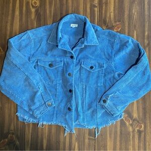 POL Blue Corduroy Jacket Distressed Long Sleeve Casual Bohemian Indie Small